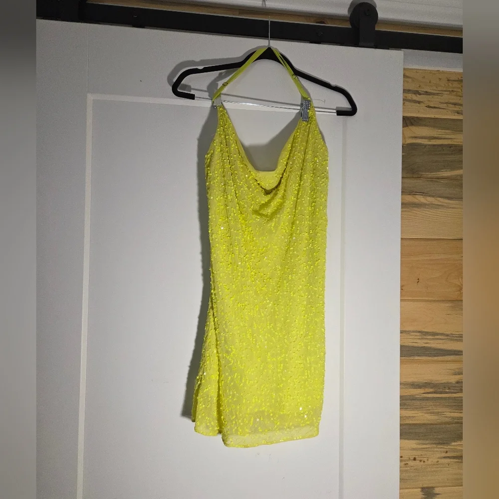 Show Me Your MuMu Lime Green Sequin Cowl Neck Mini Dress - Picture 7 of 16